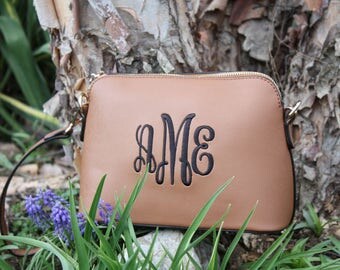Monogram Crossbody Bag / Leather Purse / Leather Bag / Shoulder Bag / Embroidered Clutch Purse / Preppy Cross body Bag