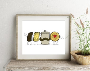 Biscuit Print, Kitchen Art, Biscuit Illustration, Food Drawing, Bourbon Wall Art, Jammie Dodger Picture, Wall Art for the Home, Biscuit Gift