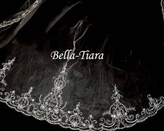 FREE BLUSHER - cathedral wedding veil, crystal extra long bridal veil, cathedral veil with blusher, beaded cathedral veil, veil with blusher