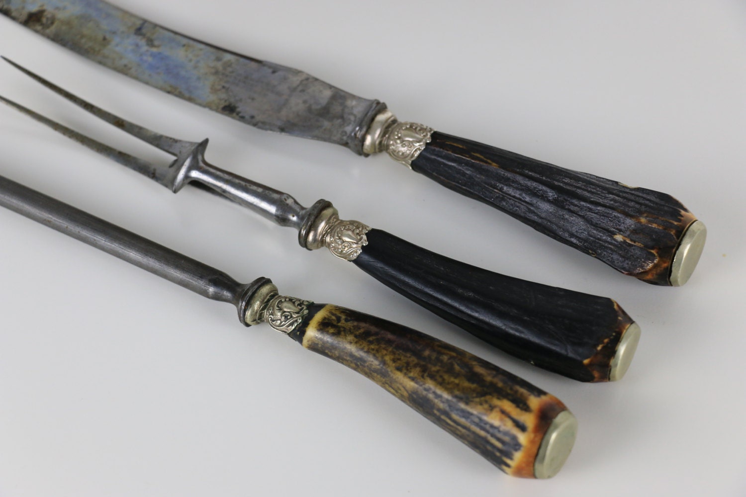 Carving Knife Set Antique Real Antler Bone 3 piece set