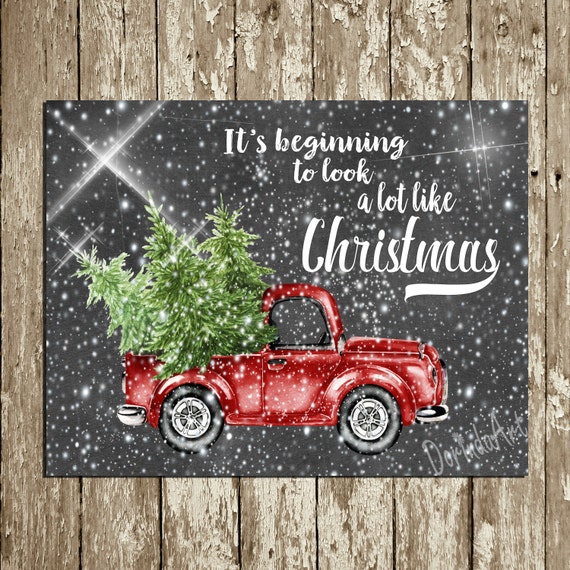 Christmas Printable Wall decor Red Truck Chalkboard Christmas