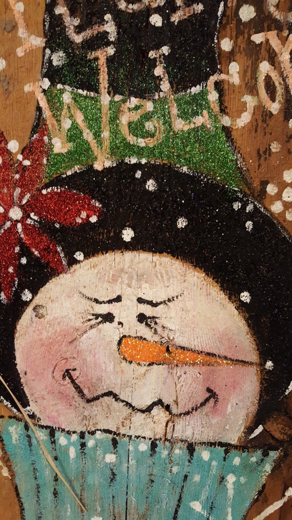 Hand Painted Snowman On Old Barnwood