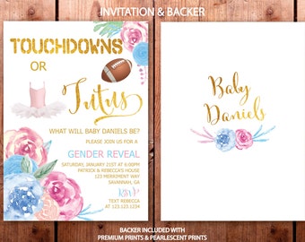 Gender Reveal Invitation // Touchdowns or Tutus // Gender Reveal Party // He or She // Boy or Girl // Gold // SAVANNAH COLLECTION