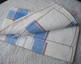 Vintage CC41 linen tablecloth, blue & white utility mark 1940s