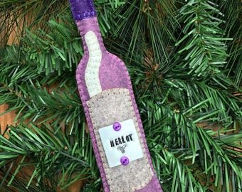 Wool Felt Merlot Wine Bottle Ornament Hanger