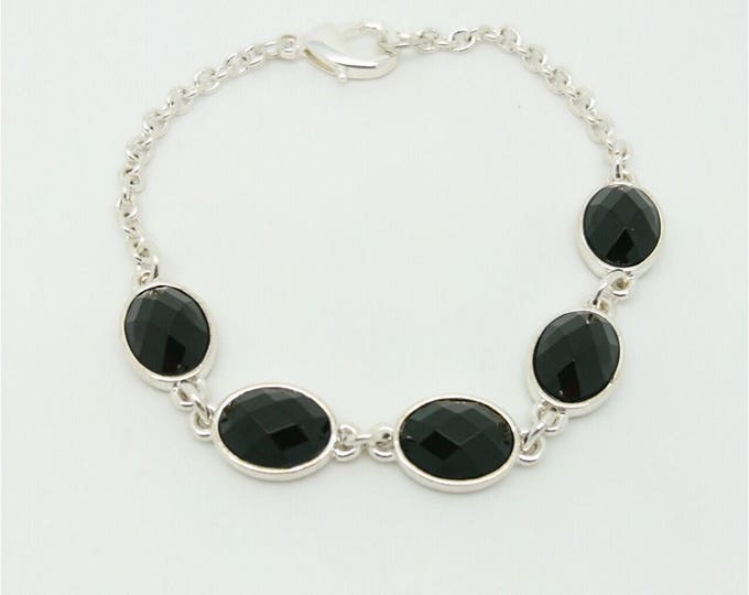Black silver bracelet - Black Bracelet - Silver chain black Bracelet - Black jeweley - unique blck bracelet