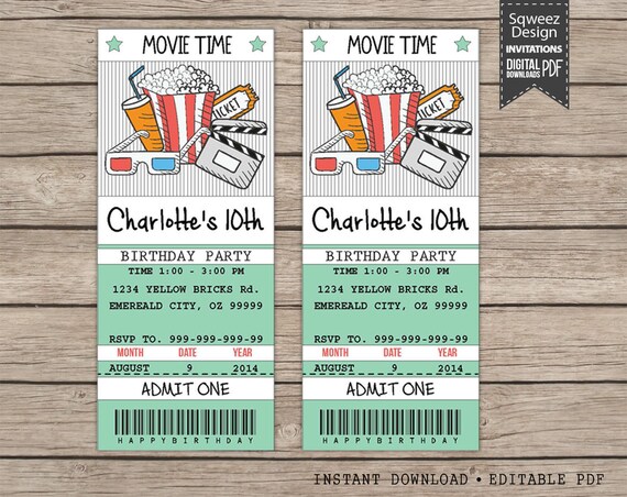 movie ticket invitation movie party invitation ticket