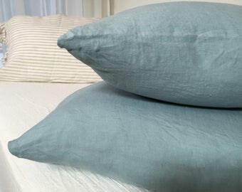 Linen duck egg blue PILLOW sham- softened linen pillows- standard, queen, king sizes- dusty sky blue linen pillow