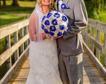 Brooch Bouquet, Vintage Bouquet, Royal Blue Bouquet, Bridal Bouquet, Bling Bouquet