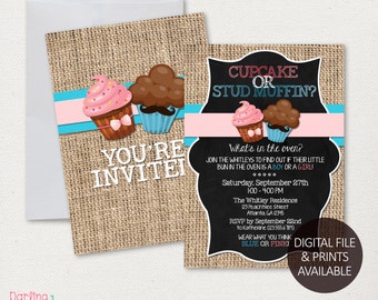 Cupcake or Stud Muffin Gender Reveal Invitation, Printable Party Invitation | 5x7 | Print at home | Gender Reveal | Digital File