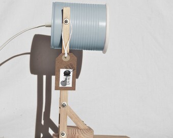 Desk lamp , pastel light cyan color.... eco friendly, handmade / homemade : recycled from tomato can ! Euro or US or UK or Australia plug !