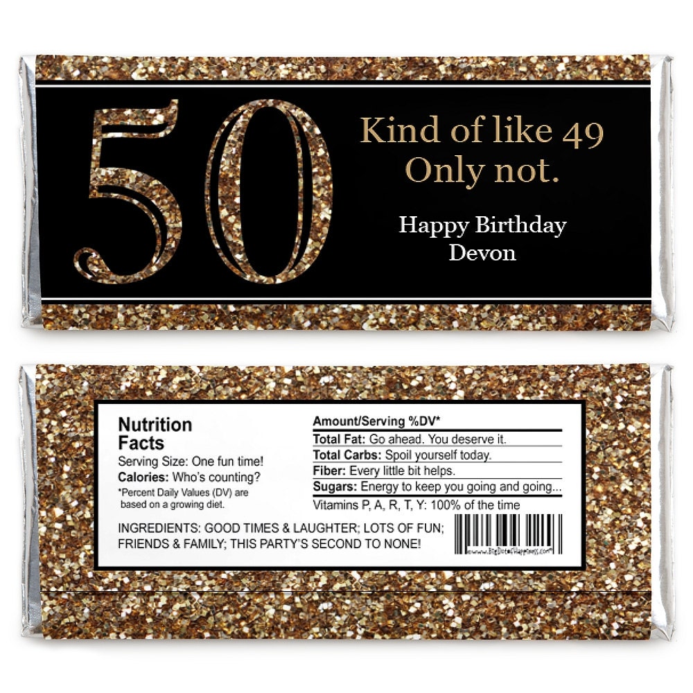 50th Birthday Candy Bar Wrappers Adult 50th Birthday Gold