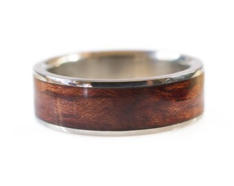 Bubinga Wood Ring With Titanium Liner - Mens wooden wedding ring, wood rings for men, mens wedding rings