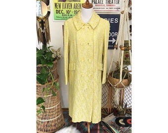 Vintage 60's yellow Pioneer Coat Co. Tapestry Mid- Length coat || Size 6-8 women's ||
