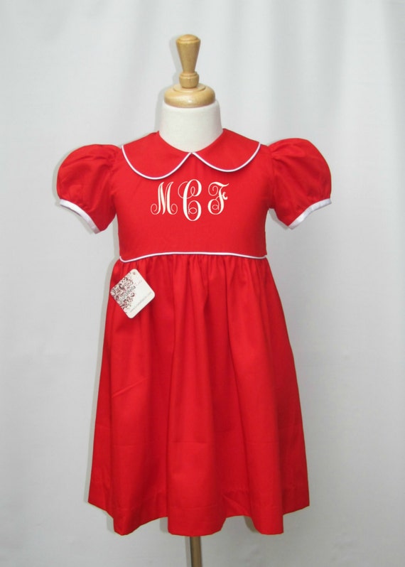 Red Monogrammed Dress Portrait Monogram dress for girls