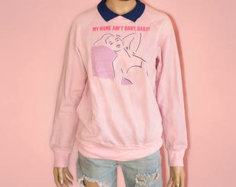 Vintage 90s Novelty Sweatshirt Feminist Art Deco Pink Baby Bubblegum xs s m