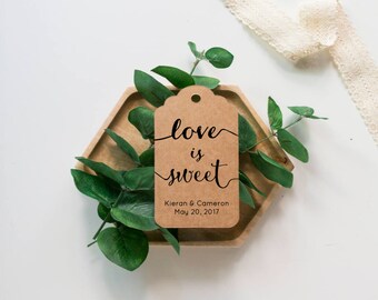 Love is Sweet wedding favor tags, personalized tag, jam favor tags, honey favor tags, candy favor tags, bridal shower favors