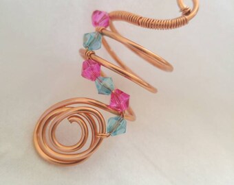Copper Wire Wrapped Ring Size 6, Beaded Copper Ring, Wire Wrap Ring, Ring, Handmade Ring, Ring US Size 6, Wire Wrapped Jewelry, Rings.
