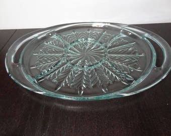 Vintage Jeannette Glass Light Blue Glass Divided Relish Tray/Dish/Platter with Floral and Leaf Design