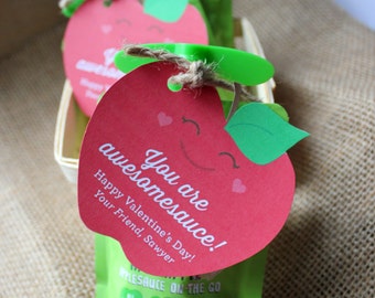 Awesomesauce Applesauce Valentine - Classroom Valentine, Kids Valentine, Valentine Treat, Personalized Printable, Valentine's Day