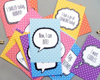 Baby Milestone Cards | New Baby Gift | 28 Speech Bubble Cards | Personalised options available