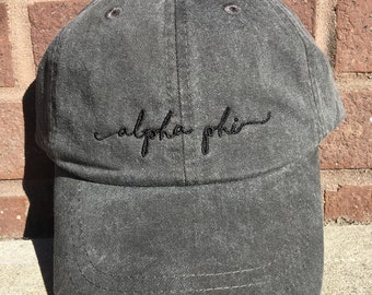 Alpha Phi Handwriting Script Baseball Cap - Officially Licensed Greek Sorority Baseball Hat - A Phi Apparel and Accessories