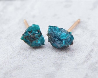 Raw Dioptase Studs, Raw Dioptase Earrings, Rough Dioptase Studs, Rough Dioptase Earrings, Raw Crystal Studs, Raw Gemstone Studs, IslandAshes