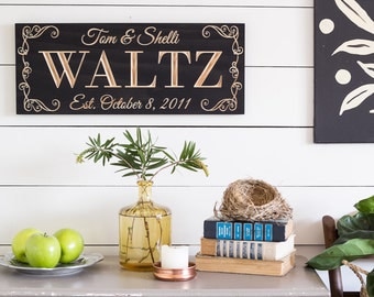 Last Name Sign, Wood Anniversary Gift, Personalized Gift, Gift for Bride, Wedding Gift, Gift for Couple, Wood Sign, Bridal Shower Gift, 9x23