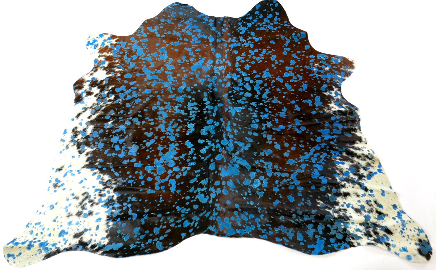 Turquoise Cowhide Rug Size 3.5 X 4.7 ft Acid Wash on Brown Cow