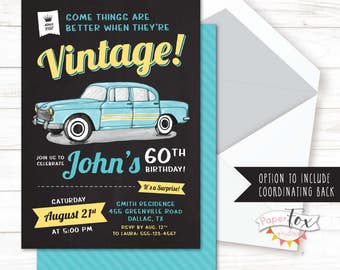 60th birthday invitation, 65th birthday invitation, Invitation for Men, 70th birthday, Classic Car, Surprise birthday, For Men, PRINTABLE