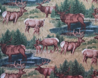 Deer Fabric - Elizabeth's Studio 187 - WIlderness - Quilters Cotton - 23" x 44" only