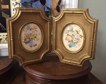 Vintage Picture Frame, Vintage Homco Pictures, Folding Frame, Wall Decor, Vintage Gold Frame