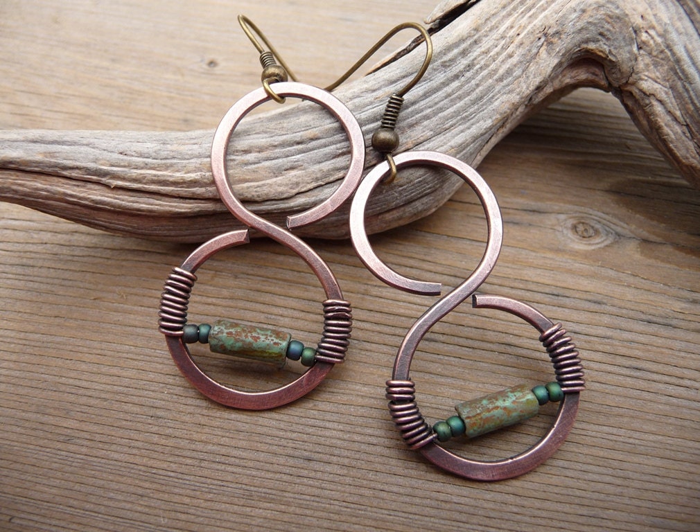 copper infinity dangle earrings wire wrapped jewelry