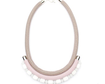 Beige Rope Necklace. Statement Necklace. Cord Necklace. Bib necklace