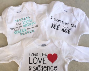 IVF onesie baby shirts babygrows, miracle baby onesies, onesie set, IVF shirt, baby shower gift, ivf child shirt