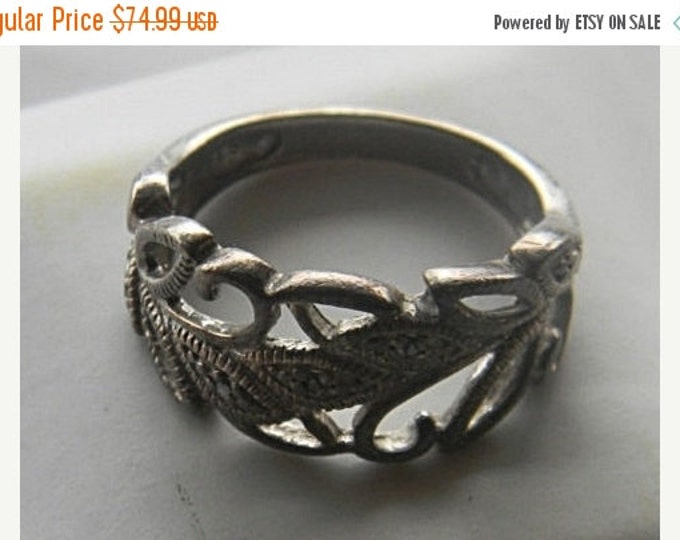 Storewide 25% Off SALE Stunning Vintage Ornate Sterling Silver Victorian Style Ring Set With Three Diamonds