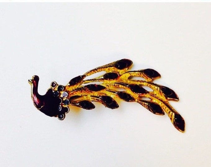 Storewide 25% Off SALE Beautiful Oversized Vintage Gold Tone Enamel Inlaid Peacock Designer Brooch Pin Featuring Elegant Detailed Design Acc