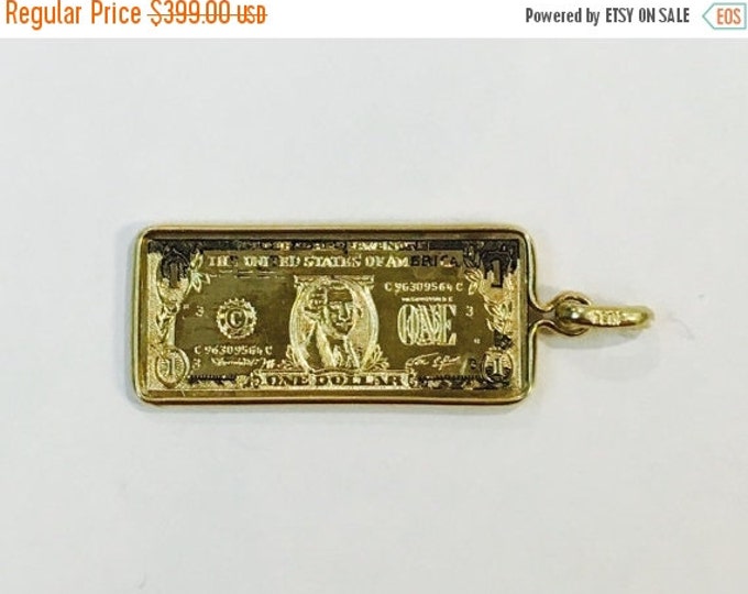 Storewide 25% Off SALE Vintage 14k Yellow Gold United States Petite One Dollar Bill Bracelet Charm Featuring Highly Detailed Design