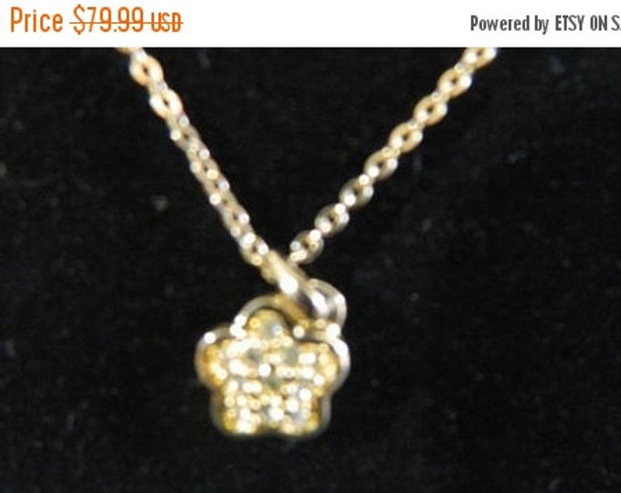 Storewide 25% Off SALE Beautiful Vintage Gold Tone Chain Link Designer Necklace Featuring Beautiful Diamond Star Shaped Floral Pendant
