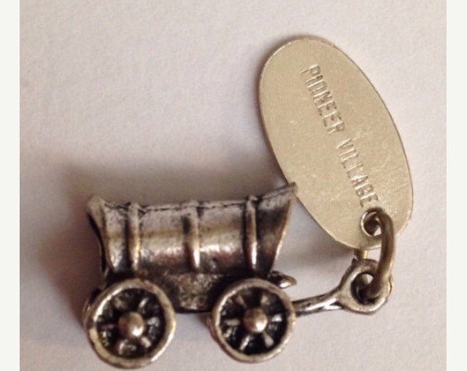 Storewide 25% Off SALE Vintage Pioneer Village Sterling Silver Covered Wagon Collectable Designer Bracelet Charm Featuring Detailed Design W