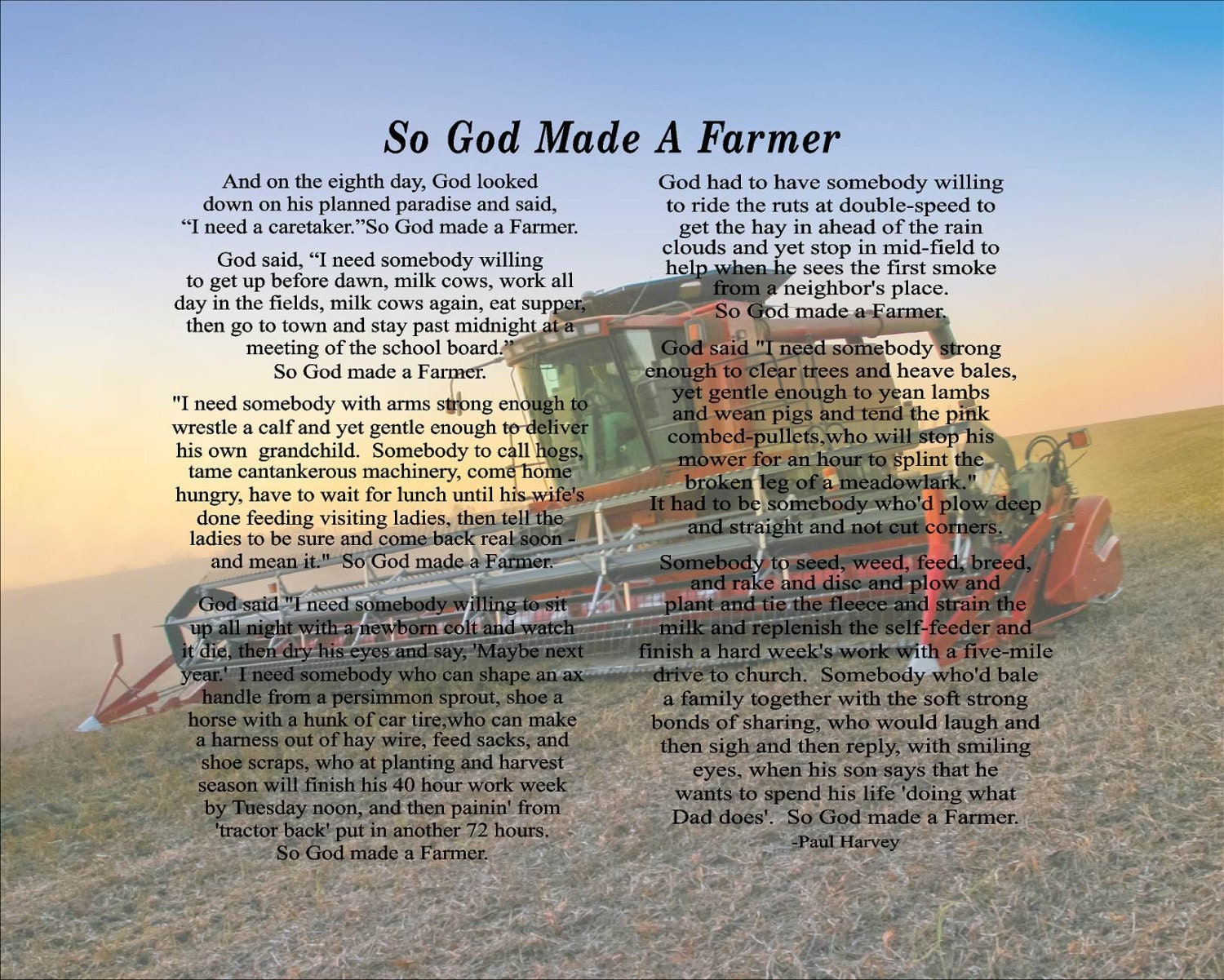 God Made A Farmer Custom Farm Photo Paul Harvey Canvas or Wood