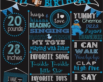 First Birthday Cookie Monster chalkboard poster- Sesame Street digital file