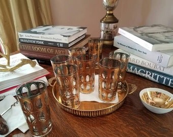 Culver Mid-Century Highball Glasses, Pisa, Gold, Vintage, Piza