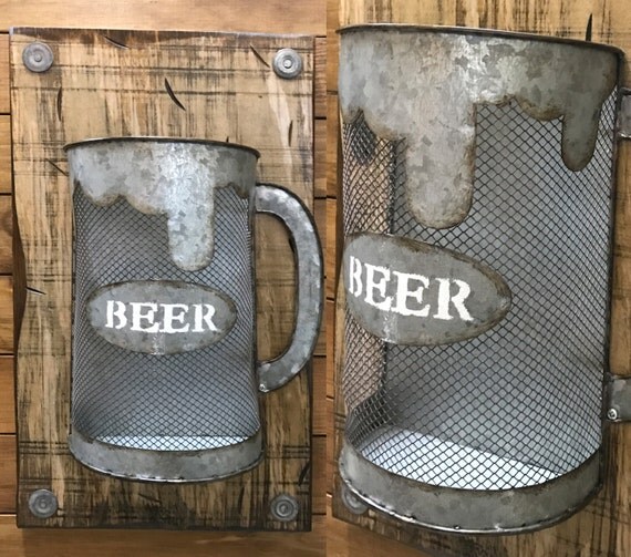 BEER Mug Bottle CAP Holder Stein Shapped Metal Reclaimed
