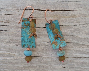 Blue copper patina earrings ORTTEC - DayLilyStudio