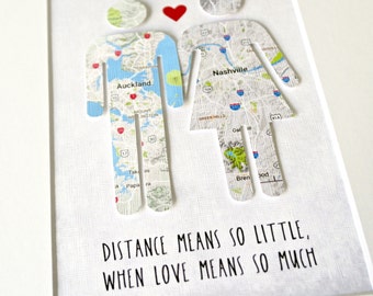 Custom Map Art, Unique Long Distance Relationship Gift, Personalized Map Art, Distance Means So Little, Male Female Map Art, City Art