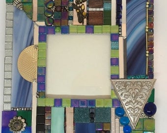 Stained glass and mixed media mosaic picture frame