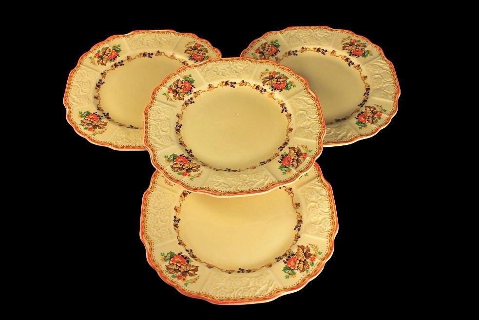 Bread and Butter Plates, Myott Staffordshire, Embossed, Grapes, Flowers