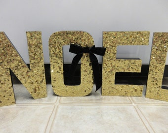 Gold Sequin Noel Paper Mache Letters-Christmas Decor-Christmas Shelf Sitter