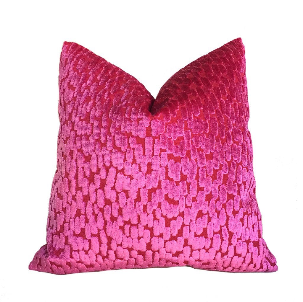 Designer Cut Velvet Modern Abstract Hot Pink Pillow Cover